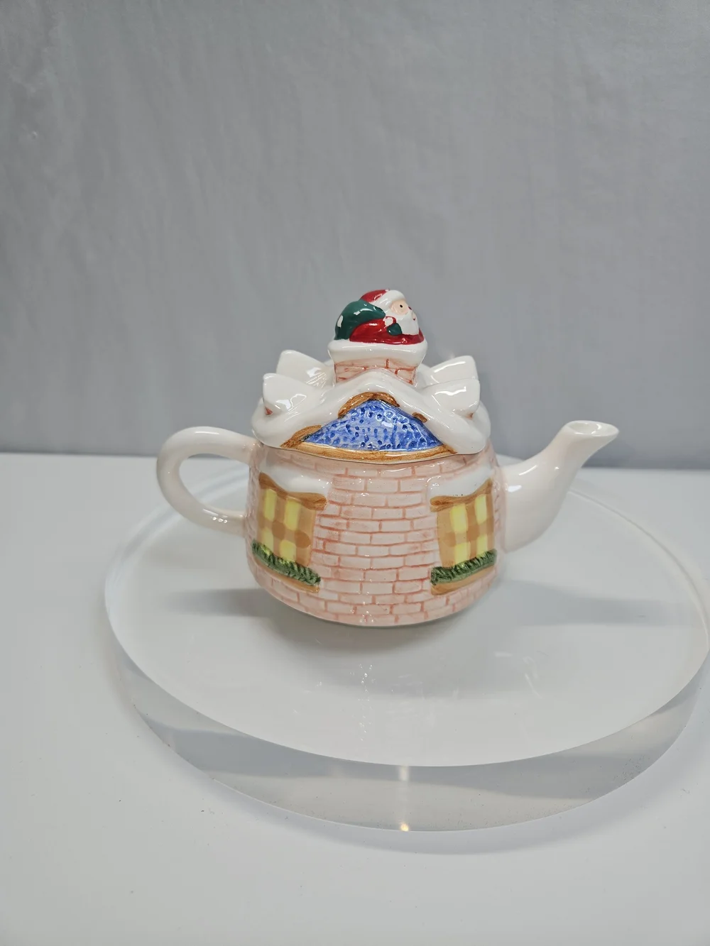 Russ Berrie Vintage Ceramic Christmas Teapot Santa Claus Chimney House Cottage